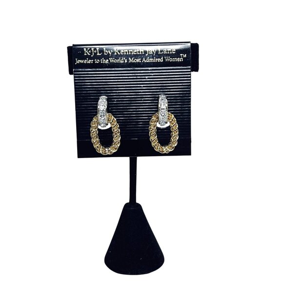 Kenneth Jay Lane Gold Tone And Clear Rhinestone Pierced Earrings (5986) - Picture 1 of 11